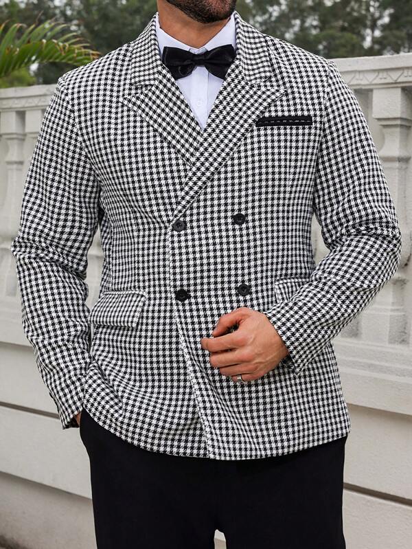 Manfinity Mode Plus Size Men Houndstooth Pattern Jacquard Suit Jacket