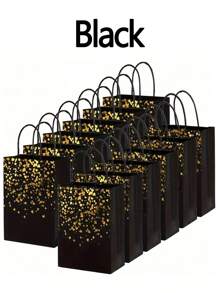 带有金箔心形图案的牛皮纸礼品袋 - 可重复使用的食品配送、外卖、糖果袋 - 耐用手柄，适合派对、婚礼和活动 - 彩色 - 查看 7