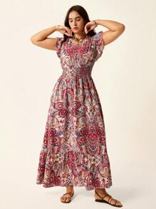 SHEIN LUNE Váy Maxi Du Lịch Thường Ngày In Họa Tiết Toàn Thân Cỡ Lớn - Nhiều màu - Xem 4