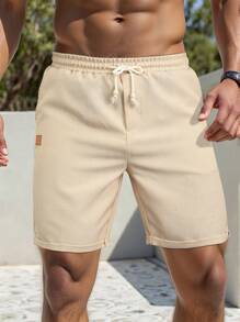 Manfinity RSRT Men's Casual Drawstring Waist Slanted Pocket Shorts, Summer Men Shorts Casual Men Clothing Men Shorts - Khaki - View 1