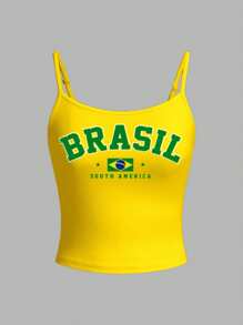 Attitoon 女士夏季巴西印花拼接休閒性感緊身背心 - 黃色 - 查看 8