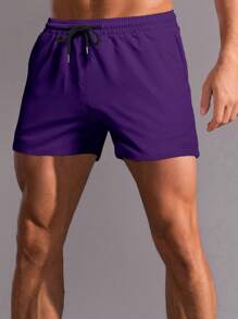 Manfinity Homme Quần short lưng rút dây màu trơn rộng rãi cho nam - Màu tím - Xem 3