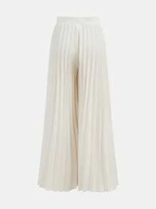 SHEIN 青少年女孩休闲梭织镂空无袖上衣，背面带蝴蝶结装饰，宽腿褶皱裤两件套，适合生日派对、毕业舞会 - 卡其色 - 查看 12