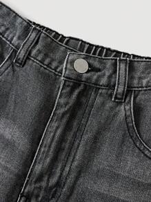 SHEIN Girlism Teens Girls' Loose Fit Wide Leg Fashionable Gray Denim Jeans, Summer - Grey - View 3