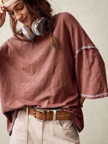 Bohemela Plain Knit Casual Round Neck Short Sleeve Plus Size Washed T-Shirt For Plus Size,Vintage