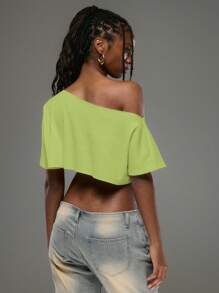 MUSERA Camiseta de mujer con cuello asimétrico, corta y oversize, en estilo callejero tipo Ibiza, sexy para vacaciones