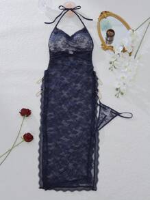 Set de 2 camisones sexy con abertura alta y encaje romántico