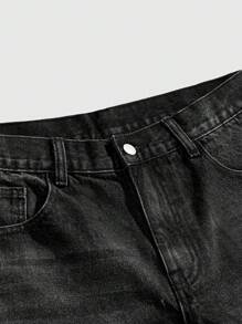 ROMWE MEN Street Life Pantalones cortos vaqueros holgados de hombre con apliques de rhinestones