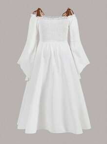 SHEIN MOOSTA Plus Size Casual Color Block 2 In 1 Drawstring A-Line Long Dress Maxi Women Fall Outfit - Multicolor - View 2