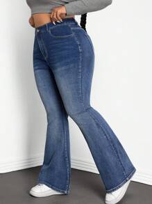 SHEIN Tall CURVE Plus Size Distressed High Waist Skinny Flare Jeans - Blue - View 4