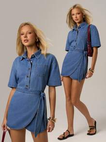 Avantive Spring&Summer Women Romantic/Prom/Formal/Birthday/90s Clothes/Business Casual Woman/Elegant/Western Wear/Going Out/Fashion/Casual/Y2k Clothes/Club/Office /Cocktail/Vintage/Bodycon/Rave Outfits Festival/Funny/Classy/Old Money/Streetwear/Vacation Outfits/Country Concert Outfit/Work Clothes /Modest/Spring Break/Bachelorette Outfits/Concert/Baddie/Basic/Graduation/A Line/Cowgirl Outfits/Denim Mini Dress - Blue - View 4