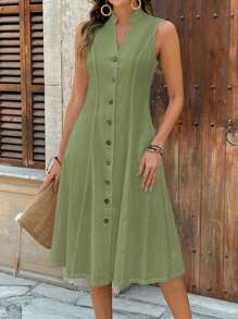 EMERY ROSE 女式夏季几何图案印花缺口领休闲短袖连衣裙