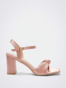 Maija 夏季新款时尚别致粗跟百搭黑色高跟凉鞋 - 玫瑰金 - 查看 1