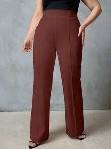 RueChic Plus High Waist Flare Leg Suit Pants - Coffee Brown - View 5