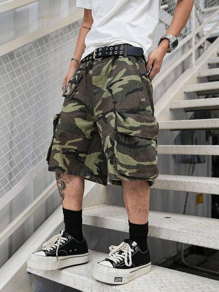 Manfinity EMRG Shorts Denim Camuflada Casual Masculina - Verde Militar - Visão 4