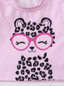 SHEIN Set 2 buc. tricou și pantaloni cu mânecă lungă și imprimeu leopard pentru bebeluși, fetițe, ținută casual confortabilă, potrivită pentru 0-3 ani, pentru toate anotimpurile, performanță excelentă la preț redus - Violet - Vizualizare 6