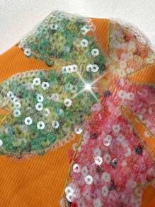 Slaydiva 2025 Neue Sommer Ankunft Sexy Lässig Urlaubsstil orangefarbener figurbetonter floraler Pailletten-Stickerei Muster Damen Chiffon Bademodenstrandkleid, geeignet für Musikfestivals, Ostern, Strandurlaub, Alltagsmode, Abschlussfeier, Sexy Club, Geburtstagsparty, Boho-Stil