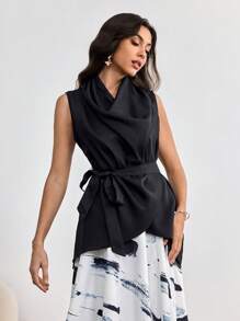 Modelyn 1 pieza Blusa asimétrica sin mangas para mujer, para primavera y verano - Negro - Ver 1