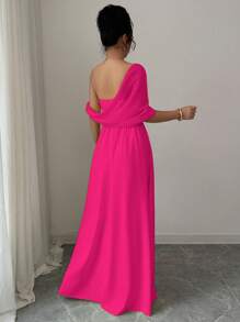 Elenzga Elegant Off-Shoulder High-End Party Dress For Women - Hot Pink - View 2