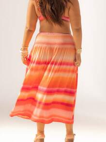 Aralina Curve Boho Stripe Smocked Waist Flowy Maxi Skirt Summer Vacation Beach Outfits Woman Skirt