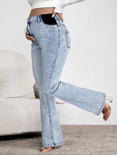 SHEIN 孕妇撞色喇叭裤休闲百搭牛仔裤