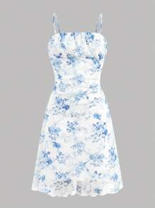 Vestido informal sin mangas con estampado floral menudo para niñas preadolescentes de vacaciones