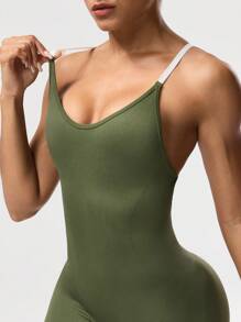 Seamluxe SHEIN Sport Macaquinho Esportivo Ioga Justo Sexy com Cruzamento nas Costas, Sem Manga, Feminino