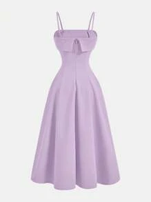 SHEIN Váy chữ A thắt eo trang trí ngọc trai tối giản thanh lịch cho bé gái tuổi mới lớn - Màu tím hoa cà - Xem 2