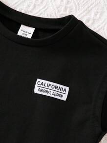 SHEIN 2 Stück/Set Baby Jungen süßer vielseitiger Lässig Koreanischer Stil schwarzes Top mit Buchstaben Grafik & Shorts Set, Sommer - Verschiedenfarbig - Übersicht 9