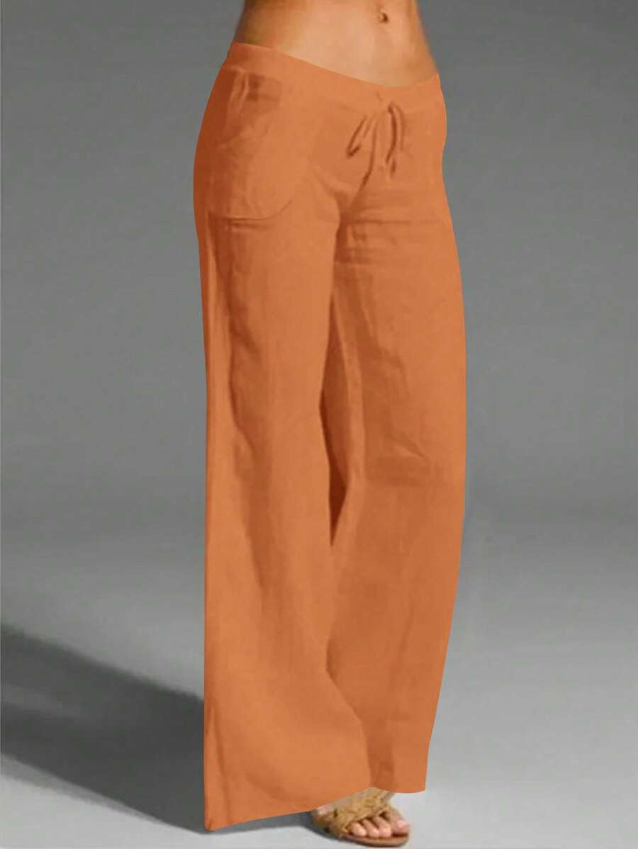 EMERY ROSE Pantalones casuales de lino blanco con bolsillo para mujer, primavera/verano - Naranja - Ver 1