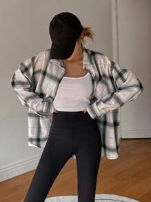 DAZY Plaid Drop Shoulder Shirt,Long Sleeve Tops,Fall Clothes,Back To School Clothes,Flannels Women - White - View 6