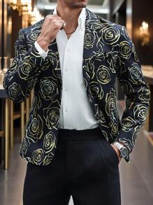 Calvornis 男士修身碎花长袖西装外套 男士时尚服装 男士时尚西服 休闲西装外套 男士正装西装 男士时尚服装 男士正装西装 - 黑色 - 查看 5