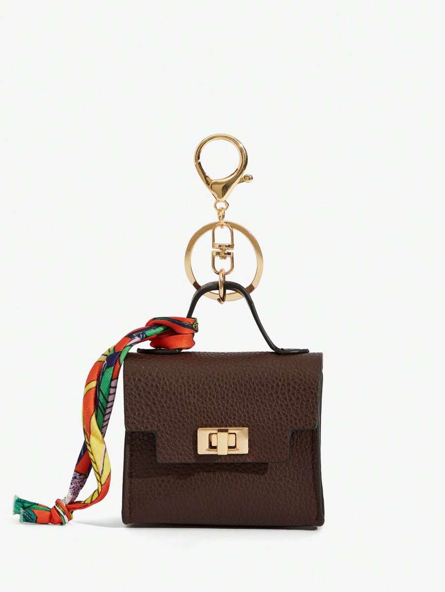 SHEIN SXY Mini Keychain Pendant, Portable Coin Pouch, Earphone Case, Bag Charm - Brown - View 1