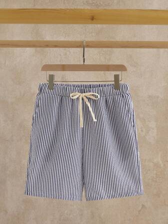 HIMLAND Herren Shorts mit Zugband-Taille und gestreiftem Muster, Kniehose, ideal als Geschenk für Ehemann oder Freund