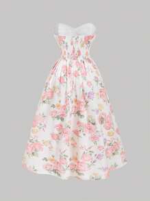 SHEIN MOD Vestido largo tipo tubo con estampado floral, vestido largo de estilo princesa para fiestas en tallas grandes - Multicolor - Ver 2