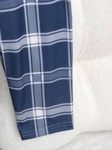 2 Piece Toddler Boys' Simple Casual Gray Round Neck Short Sleeve Top And Blue Plaid Pants Loungewear Set,Summer,Family Matching Back To School Fashion - Blue - View 4
