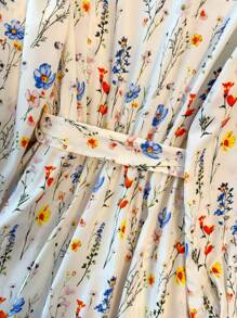 Franclia Women's Casual Collar Neck Simple Blue Floral Print Dress Maxi Women Outfit Fall Cloth For Women - Apricot - View 4