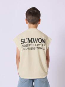 SUMWON Summer Sleeveless Athletic Tank Top Streetwear Urban Essentials Sport Performance Youth Casual Muscle Shirt - Beige - View 1