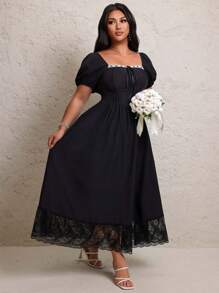 Flirla Plus Size Summer Casual Ruffle Sleeve Cinched Waist Dress - Blue - View 5