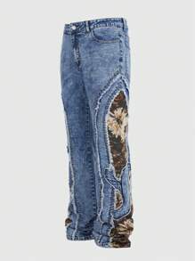 ROMWE MEN Street Life Denim Casuais Vintage Masculinos com Remendos em Jacquard - Azul - Visão 1