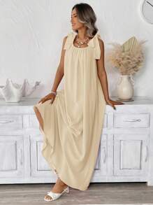 SHEIN LUNE Girly Romantic Extra Large Bow Strap Long Dress