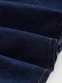 SHEIN MOD Plus Size Denim Tank Top With Casual Ruffle Trim, Blue - Dark Wash - View 3