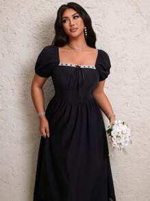 Flirla Plus Size Summer Casual Ruffle Sleeve Cinched Waist Dress - Blue - View 6