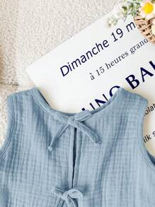 SHEIN LMoss Kids Baby Girls Cute Casual Versatile Blue Bowknot Racerback Tank Top, Summer - Blue - View 6