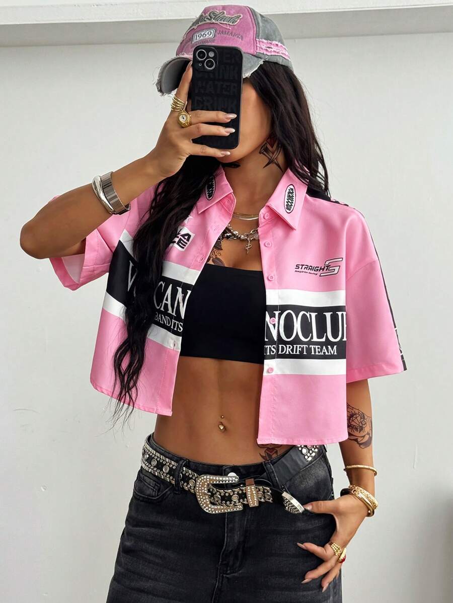 Coolane Áo sơ mi ngắn cổ điển màu xanh quân đội dành cho nữ - Hồng - Xem 1