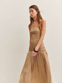 Nöista Váy midi chấm bi có dây đeo có thể tháo rời, dáng ôm sát và chân váy xòe. Hoàn hảo cho những buổi đi chơi ngắm hoàng hôn! - Màu nâu  Mocha - Xem 3