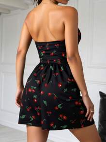 INAWLY Cherry Print Casual Tube Top Romper For Summer - Multicolor - View 2