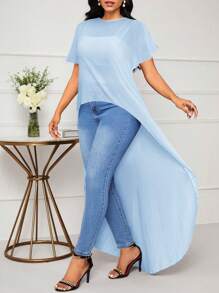 SHEIN Lady Women Plus Size Professional Business Casual Black Shirt For Commuting And Going Out - Baby Blue - View 4