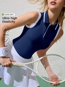 CourtClass Camisa polo deportiva para mujeres con cierre de cremallera, sin mangas y con media abertura