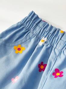 Cozy Pixies Toddler Girls 2pcs Floral Graphic Knitted Soft Round Neck Short Sleeve Top And Elastic Waist Shorts Set - Multicolor - View 6